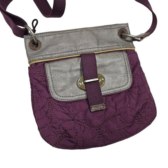 Fossil Canvas & Quilted‎ Crossbody Bag Adjustable Strap Multi-Pocket Purple Gray - Picture 4 of 12